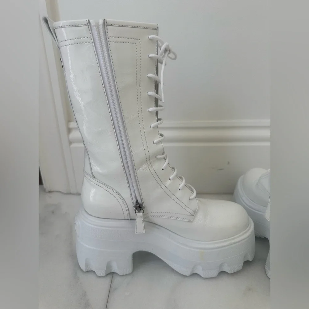 Casadei White Platform Lace-Up Combat Boots